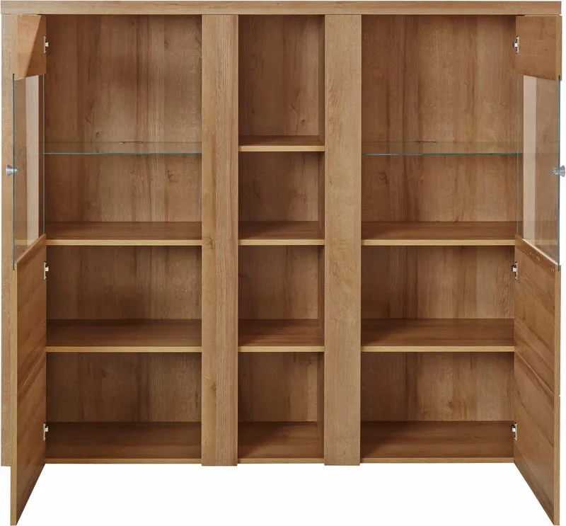 OTTO home Highboard Larona, zeitlose Hochkommode mit 2 Türen, Türkommode, Höhe 129,5 cm, Anrichte mit dekorative Rahmenoptik, Türen mit Glaseinsatz, Beige, – Produktbild 4 von 4