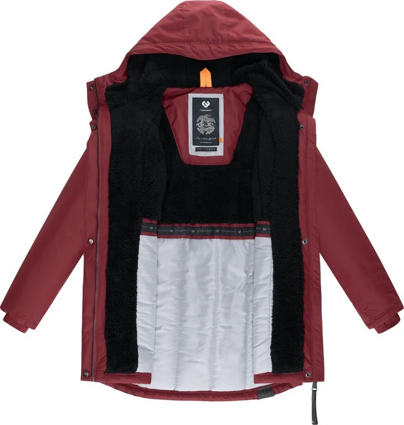 ragwear ragwear Wintermantel Elsien wasserdichter Winterparka mit Teddyfell-Futter, Rot, – Produktbild 1 von 3