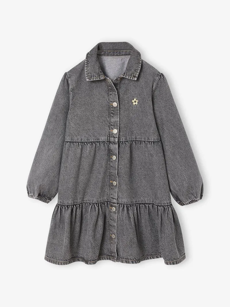 Vertbaudet Vertbaudet Mädchen Kleid aus Light-Denim er denim, Grauer denim, – Produktbild 2 von 3