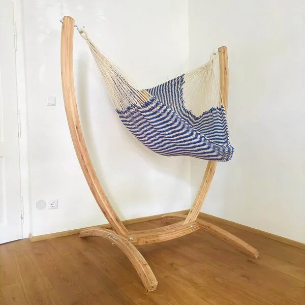 MacaMex MacaMex Hängesessel SET – Uve Holzständer mit Vela Netzhängesessel, Nautico-blau-weiß, – Produktbild 4 von 4