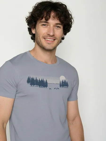 GreenBomb GREENBOMB Deer Lines Guide - Sportliches T-Shirt aus Bio-Baumwolle / hochwertiger Print / GOTS / Fair & Vegan, Lila (sea smoke), – Produktbild 2 von 4