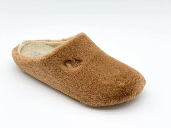 thies Hausschuh "thies ® Rec Fluffy Slipper" aus rec. Fell, Camel (braun), – Produktbild 2 von 4