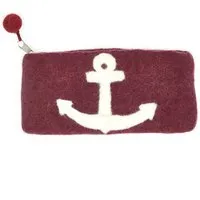 short'n'pietz short'n'pietz handgefilztes Täschchen mit eingefilztem Anker, Aubergine weiss, – Produktbild 1 von 3