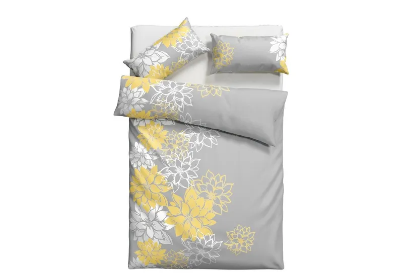 OTTO home Bettwäsche Susan in Gr. 135x200 oder 155x220 cm, Linon, 2 teilig, in verschiedenen Qualitäten, romantische Bettwäsche mit Blumen, Gelb|grau, – Produktbild 2 von 6