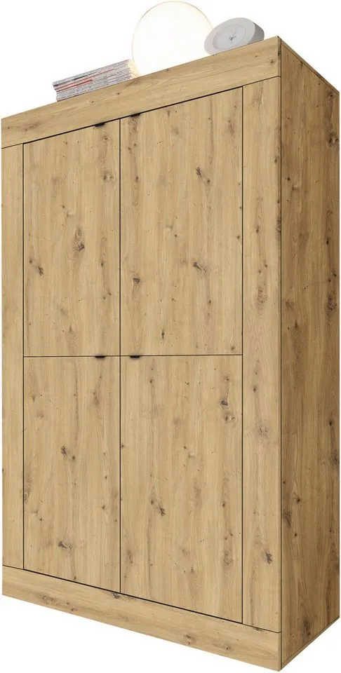Home affaire Highboard Basic Höhe 162 cm, Breite 102 cm, Kommode 4 Türen, Hochkommode, Metallgriff, moderne Rahmenoptik, viel Stauraum, Farbauswahl, Beige, – Produktbild 3 von 5