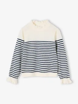 Vertbaudet Vertbaudet Gestreifter Mädchen Pullover mit Volantkragen Mama-Tochter-Capsule – Produktbild 1 von 1