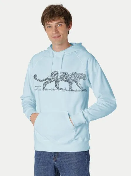 Peaces.bio - handbedruckte Biomode Peaces.bio - handbedruckte Biomode Bio-Herren-Kapuzensweater Leopard, Hellblau, – Produktbild 1 von 2