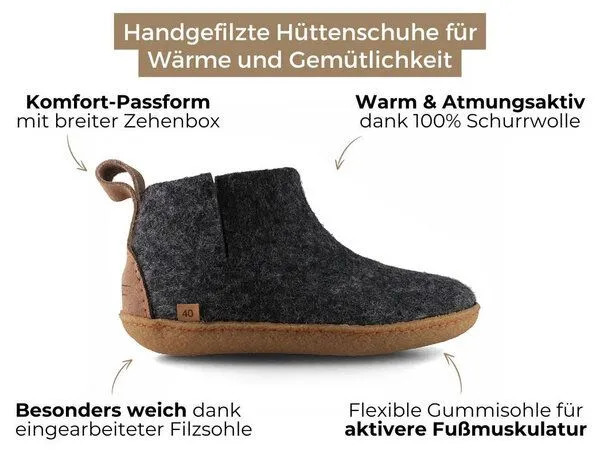 WoolFit WoolFit Yeti Filzboots hohe Hausschuhe mit Naturgummisohle, handgefilzt aus 100% Wolle, Graphit, – Produktbild 2 von 3