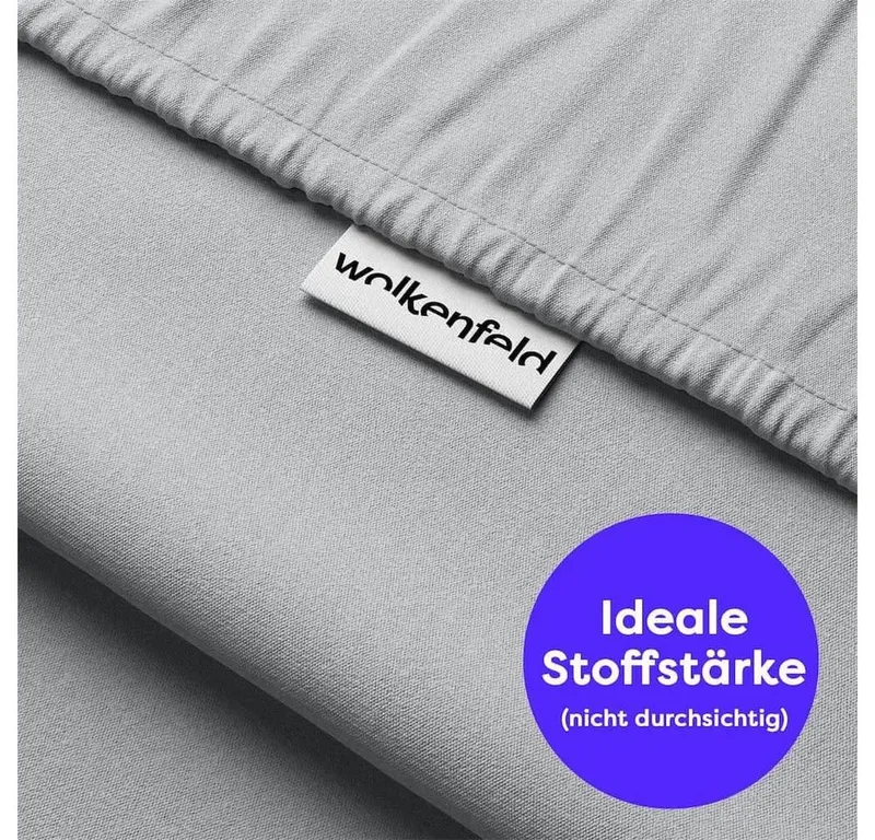 Wolkenfeld Spannbettlaken 100% Baumwolle - Superweiches Bettlaken für Matratzen von 5 bis 20cm, Jersey, Gummizug: rundum, (1 Stück), Rutschfest & Blickdicht - 90x200, 140x200, 160x200, 180x200 200x200, Grau, – Produktbild 7 von 8