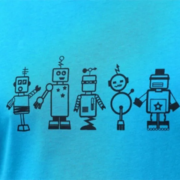 Spangeltangel Spangeltangel T-Shirt "Roboter", Herrenshirt, bedruckt, Handsiebdruck, Petrol, – Produktbild 3 von 4