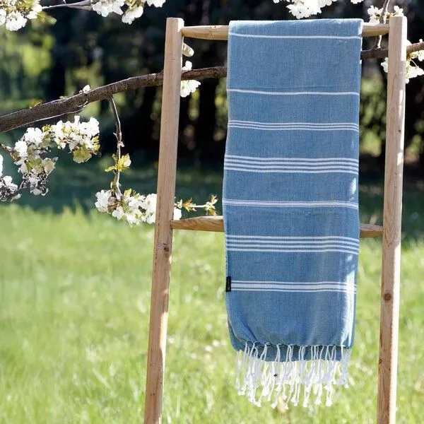 Karawan authentic Karawan authentic Fouta HAMMAM (Peshtamal) aus Bio-Baumwolle, 100 x 200cm, Ozean (blau), – Produktbild 1 von 4