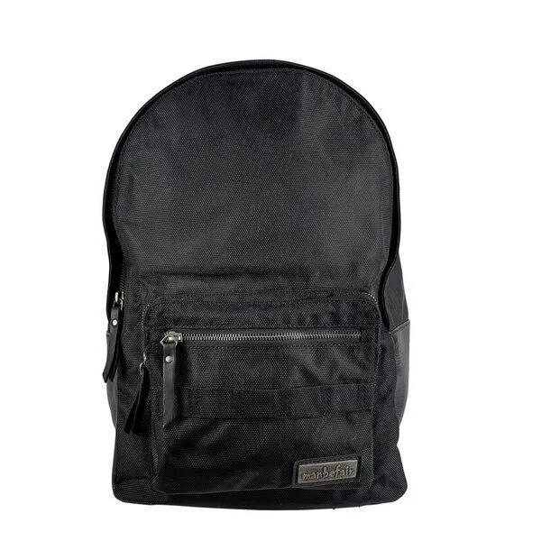 manbefair manbefair City Rucksack Bergen aus recyceltem Nylon Gewebe und Rinds-Leder, Schwarz, – Produktbild 1 von 4