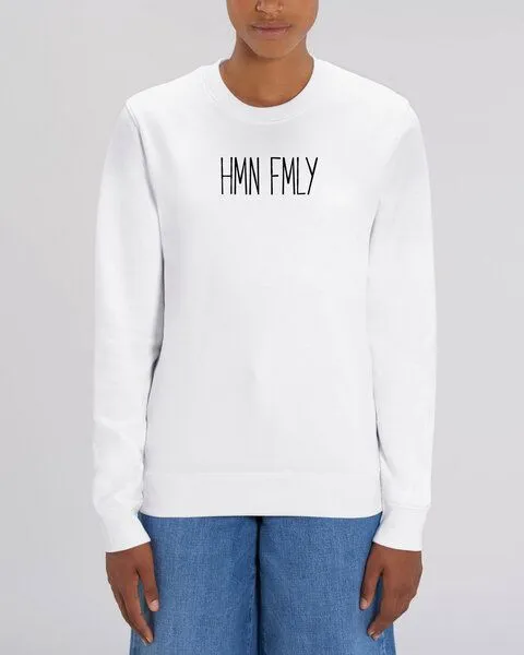 Human Family Human Family Bio Unisex Rundhals-Sweatshirt - "HMN FMLY", Weiss, – Produktbild 3 von 4