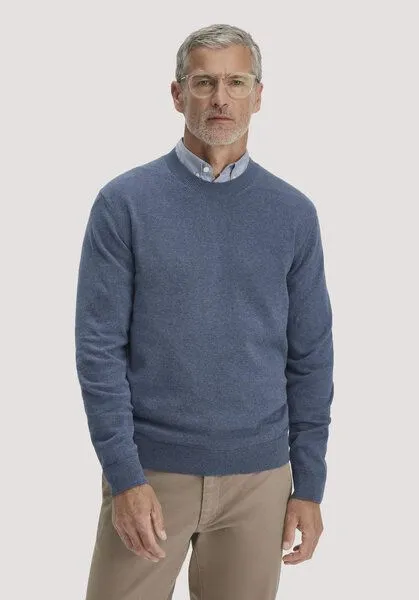 hessnatur hessnatur Strick Pullover Regular aus reiner Bio-Baumwolle, Helles jeansblau, – Produktbild 1 von 5