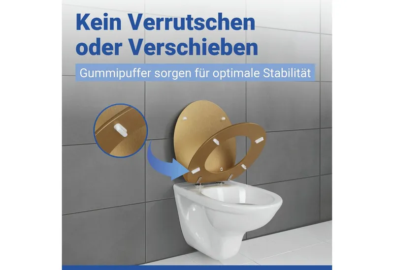 Wenko Wenko WC-Sitz Modell Aldeno, aus MDF mit Edelstahl-Befestigung, spülkastengeeignet, Goldfarben, – Produktbild 3 von 5