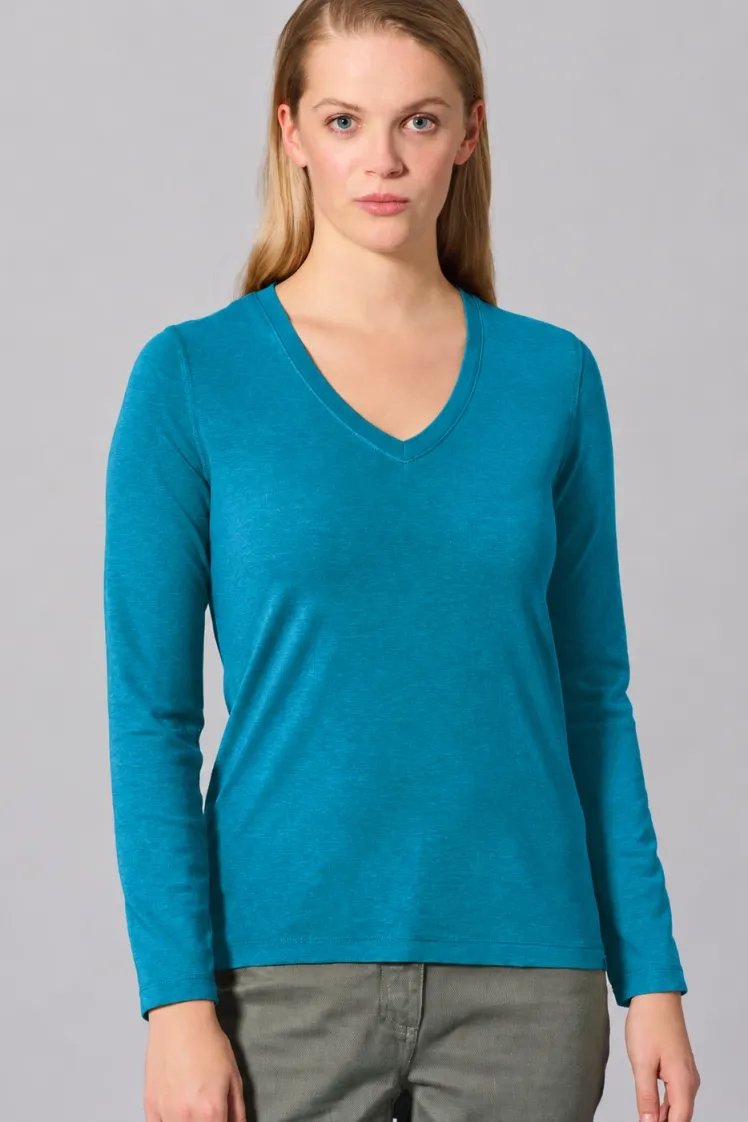 HempAge Hempage Damen vegan Sportliches Langarm T-Shirt In Lagunenblau, Blau, – Produktbild 2 von 2