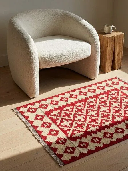 Rugtales Kelim Gashgai Rot „Rugtales“ aus Schurwolle, 105x152 cm, Rot, – Produktbild 1 von 4
