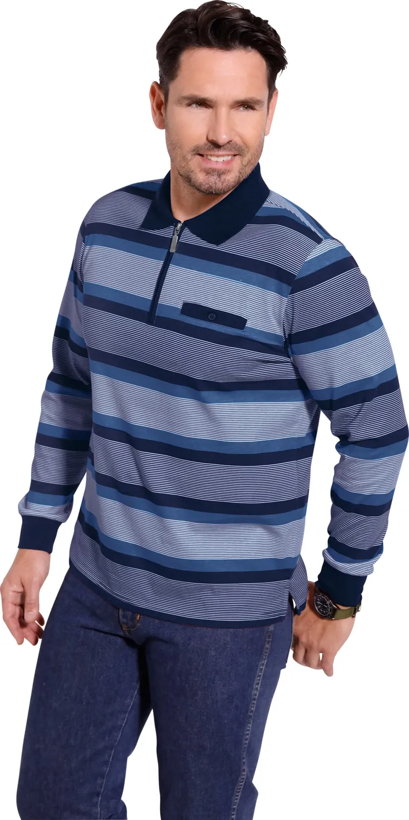 Witt Poloshirt, Marine-jeansblau-gestreift, – Produktbild 3 von 3