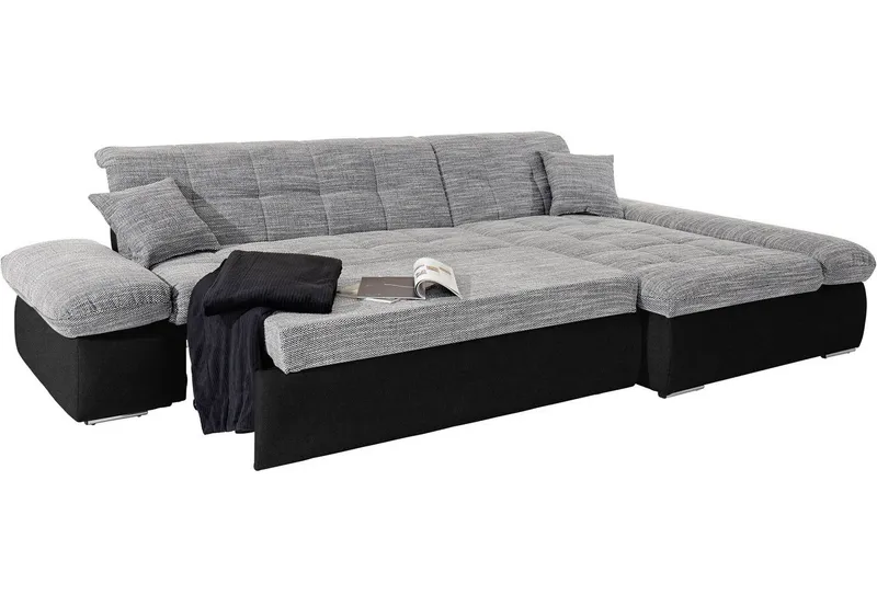DOMO collection Ecksofa MORIC 300x172 cm, XXL-Sofa mit viel Platz, L-Form, auch in Cord, wahlweise mit Bettfunktion und Armteilverstellung, Schwarz, – Produktbild 6 von 8