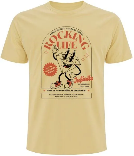 Spreecult Spreecult Rocking Life - Bio und Fair - Männer Unisex T-Shirt - Fun Retro 70er 60er, Butter gelb, – Produktbild 2 von 3