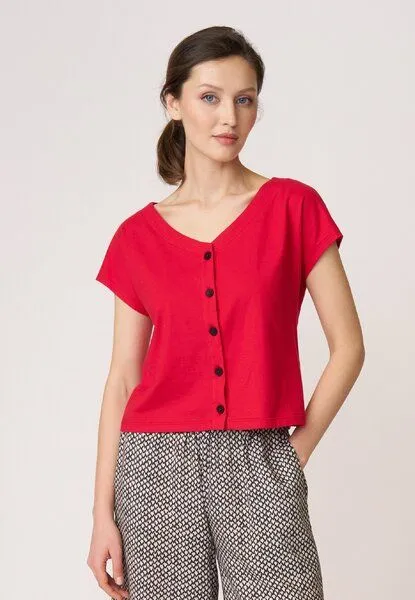 LANA Organic LANA Organic Shirt mit Knopfleiste, Modell Edda, Tomate, – Produktbild 1 von 4
