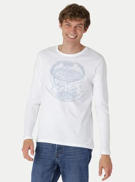 Peaces.bio - handbedruckte Biomode Peaces.bio - handbedruckte Biomode Bio-Herren-Langarmshirt "Weltenesche", Weiss, – Produktbild 2 von 3