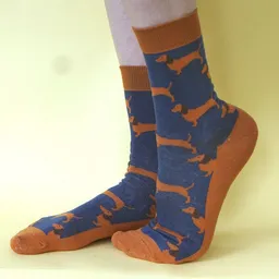 Fräulein Prusselise Fräulein Prusselise Dackel Socke Sausagedog blau orange bunt gemustert – Produktbild 1 von 1