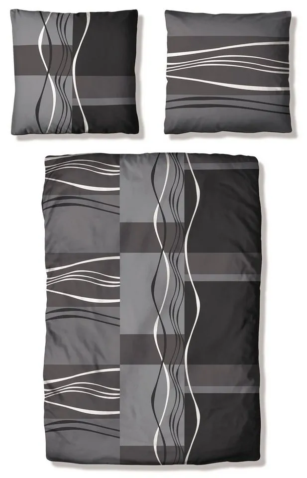 OTTO home Bettwäsche Kelian in Gr. 135x200, 155x220 cm u.a. Bettwäsche-Set mit Baumwolle, Polycotton recycelt, 3 teilig, in verschiedenen Qualitäten, gemusterte Bettwäsche, Grau, – Produktbild 3 von 5