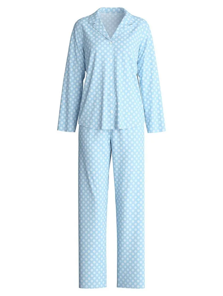 CALIDA CALIDA Schlafanzug Lovely Nights (2 tlg) mit langen Ärmeln, Knöpfe, Allover-Print, Blau, – Produktbild 2 von 5