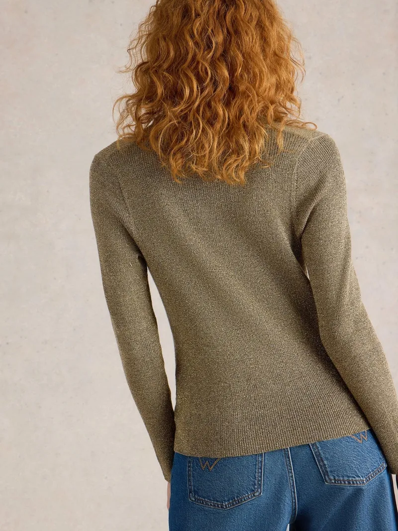 White Stuff Glitzernder Rippenpullover Riley - 48, Khakigrün, – Produktbild 4 von 4