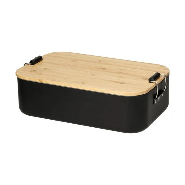 elasto elasto Vorratsdose 'Bamboo' groß - aluminium Brotdose inkl. Schneidebrett, Schwarz, – Produktbild 1 von 4