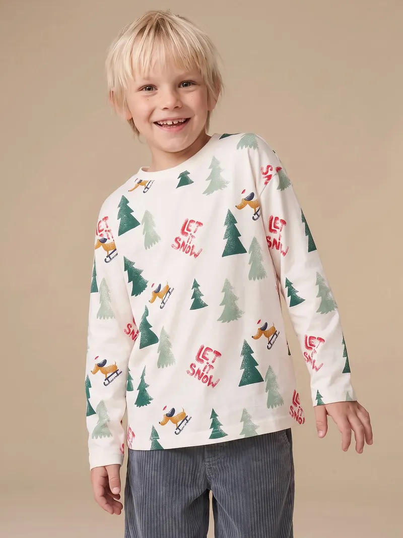 Vertbaudet Vertbaudet Shirt mit Weihnachtsmotiven Jungen, Wollweiß, – Produktbild 2 von 4