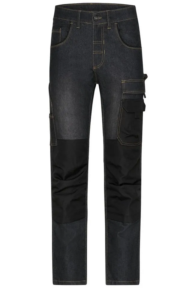 James & Nicholson James & Nicholson Arbeitshose Robuste Herren Arbeitshose aus Stretch-Denim-Jeans JN875 Reißfeste Dreifachnaht, Schwarz, – Produktbild 2 von 3