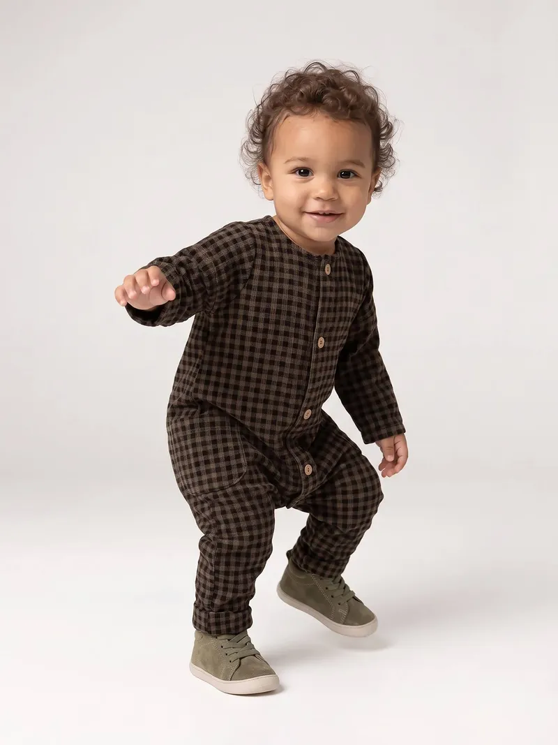 Vertbaudet Baby Samt-Overall mit Knopfleiste, Anthrazit, – Produktbild 2 von 4