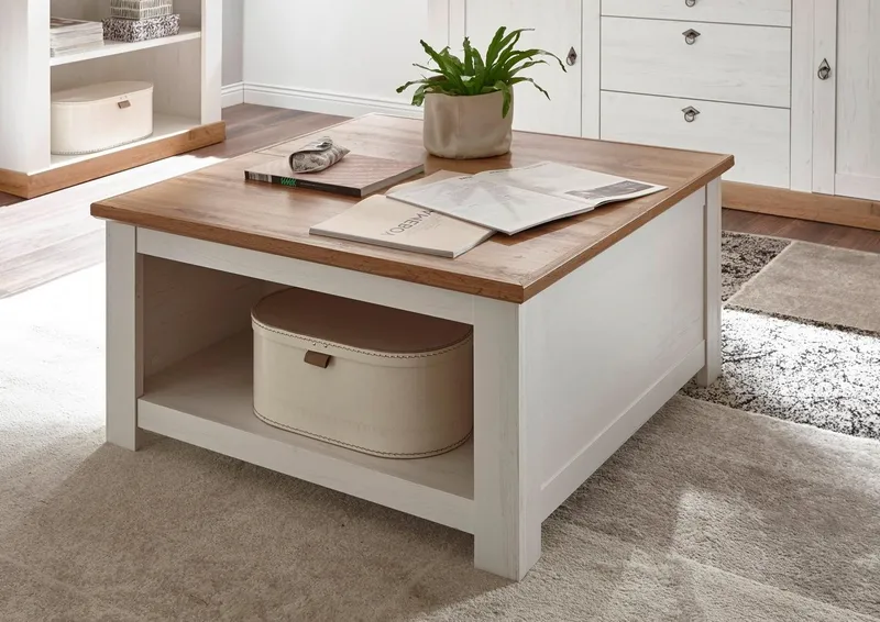Home affaire Couchtisch Cremona, Beistelltisch, Wohnzimmertisch, Sofatisch, Tisch, Landhausstil, mit offenen Fächern und Stauraumfach, 50 cm hoch, Weiß, – Produktbild 3 von 5