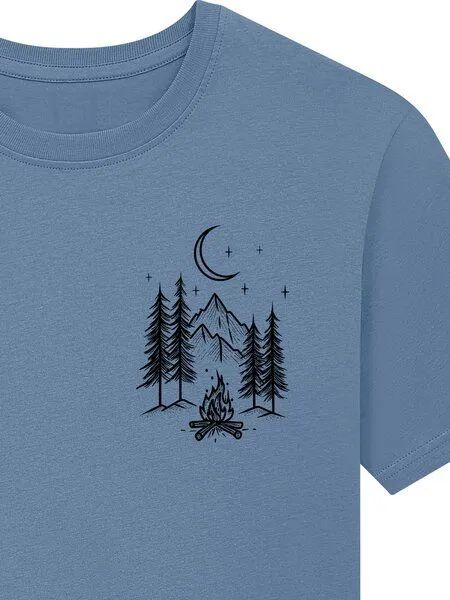 Spreecult Spreecult Kleines Lagerfeuer - Bio und Fair - Männer Unisex T-Shirt - Zelten Wald Camping, Blau, – Produktbild 2 von 3