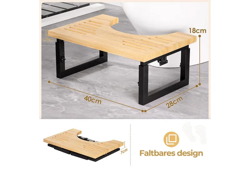 Yorbay Badhocker Bambus Toilettenhocker mit Klappfunktion, 3-Stufen Höheneinstellung, Rutschfeste Oberfläche – Produktbild 2 von 5