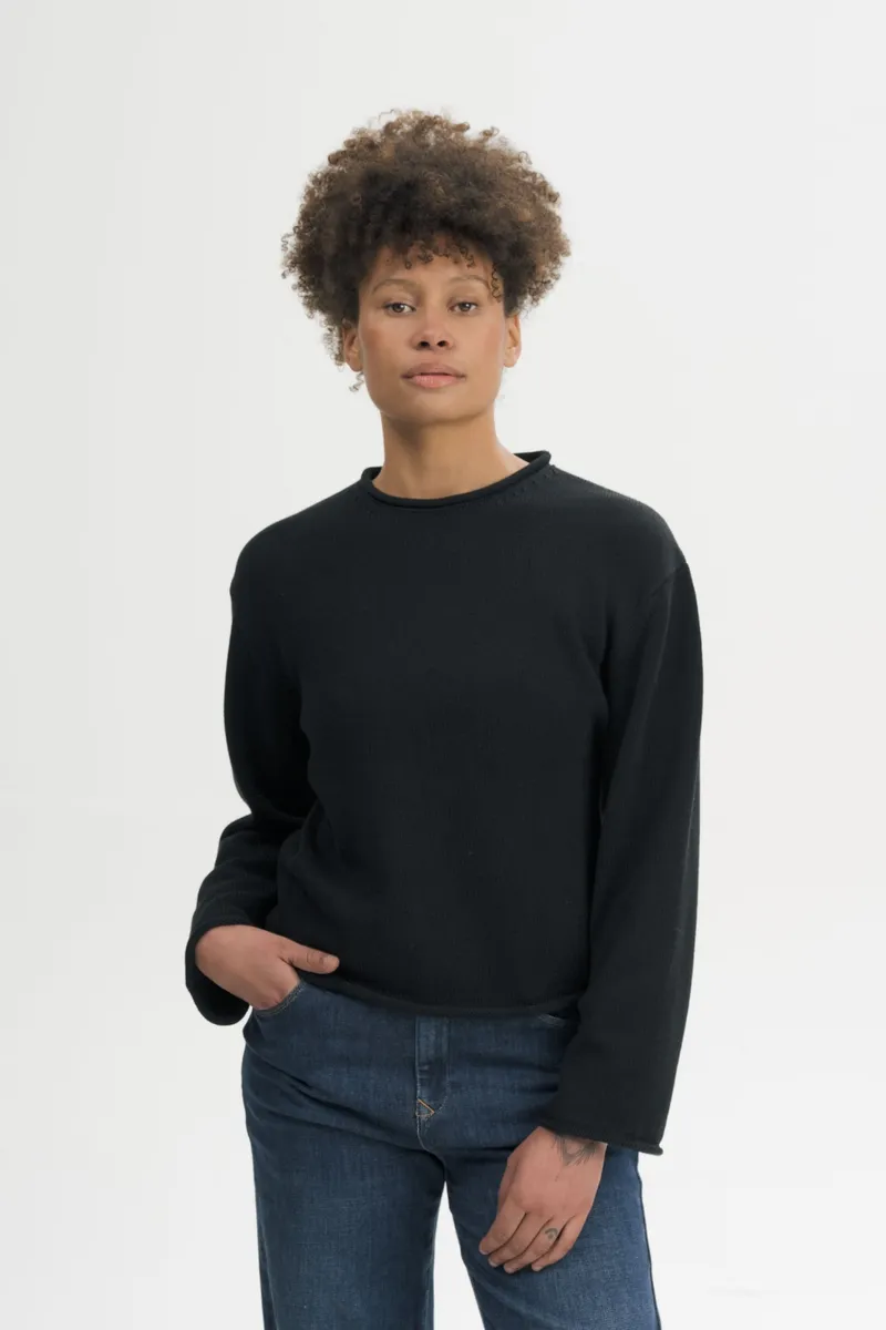 MELA MELA Damen vegan Strickpullover Mit Gerolltem Saum Geetha Schwarz, Schwarz, – Produktbild 2 von 2