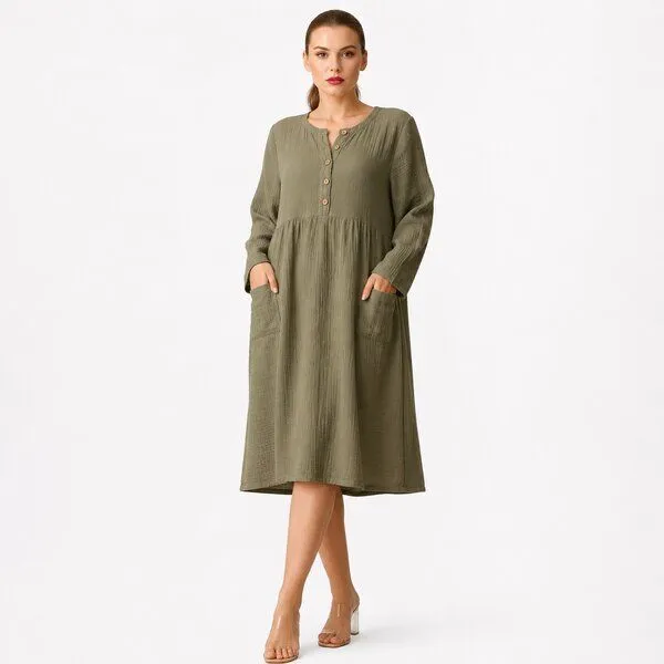 Bruno Barella Bruno Barella Bio Musselin Kleid, Salbei olive, – Produktbild 1 von 1