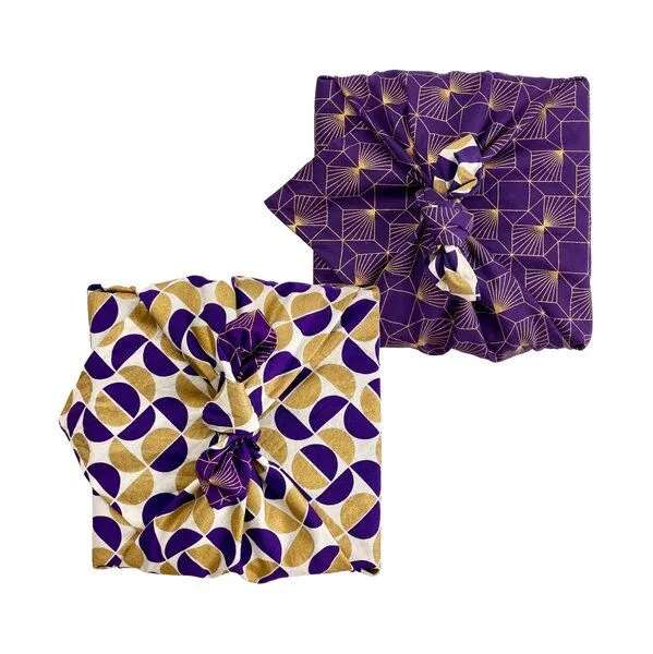 FabRap Gift Wrap FabRap Gift Wrap Wiederverwendbare Geschenkverpackung Furoshiki (doppelseitig), Plum diamonds & gold moons, – Produktbild 1 von 4