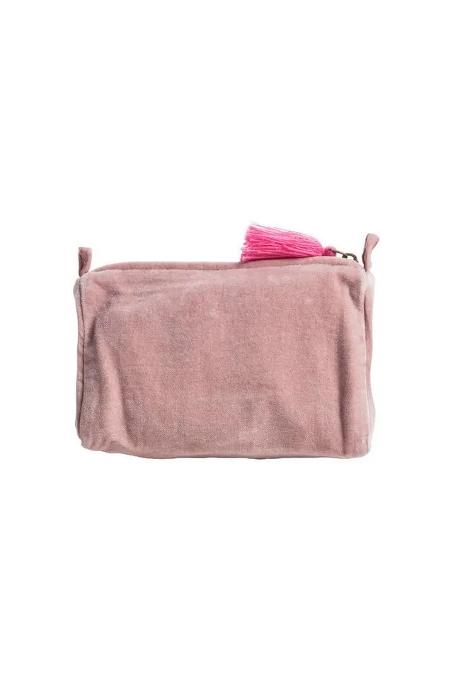 Tranquillo Tranquillo Kosmetiktasche Klein aus Bio-Baumwolle VELVET MEADOW 18x12x8 cm mit Reißverschluss, Samttasche mit floraler Stickerei, für Accessoires und Make-up, Bunt|rosa, – Produktbild 3 von 5