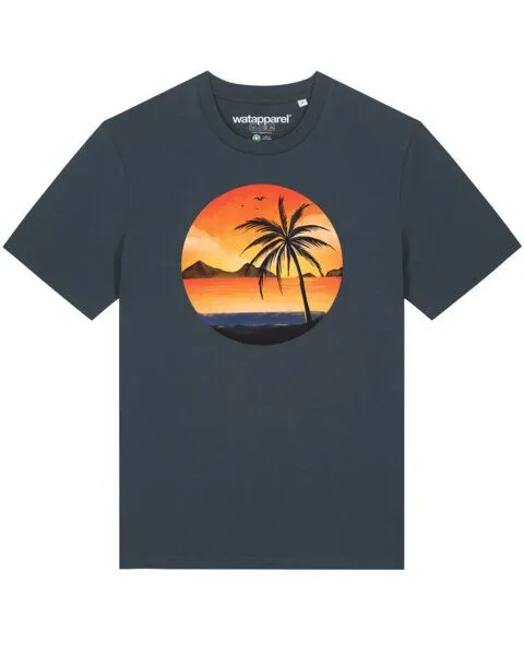 watapparel watapparel T-Shirt Unisex Sunset on palm beach, India ink grey, – Produktbild 1 von 3