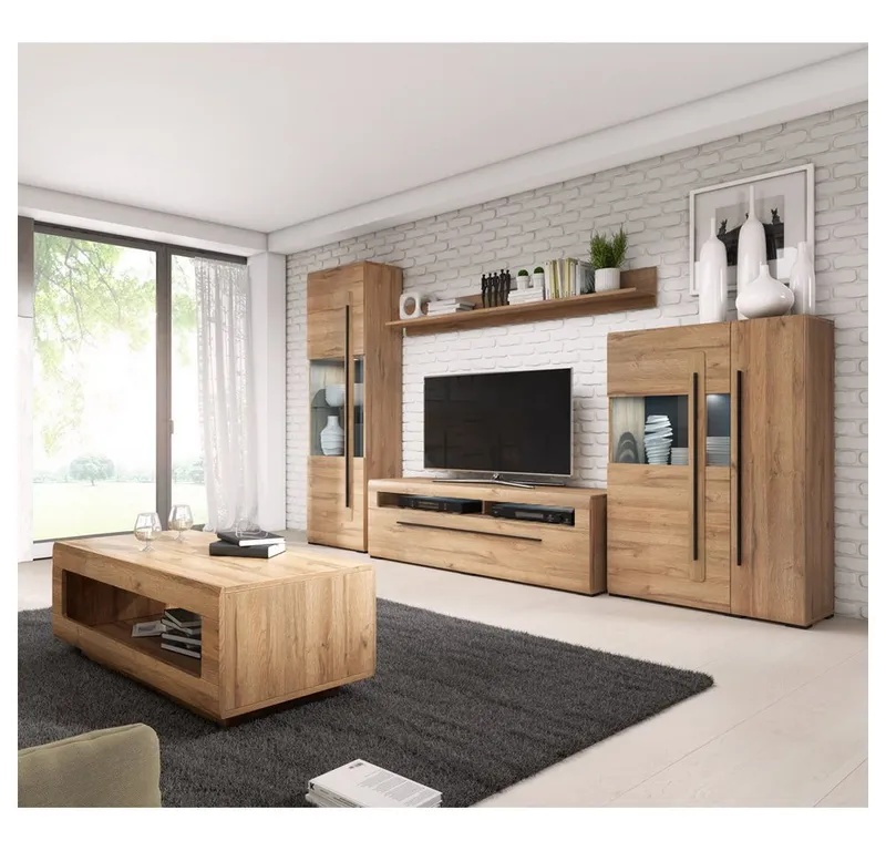 Lomadox Vitrine TURDA-83 nschrank Eiche Grandson Nb. mit LED Beleuchtung, B/H/T: 60/204/39 cm, Braun, – Produktbild 4 von 4