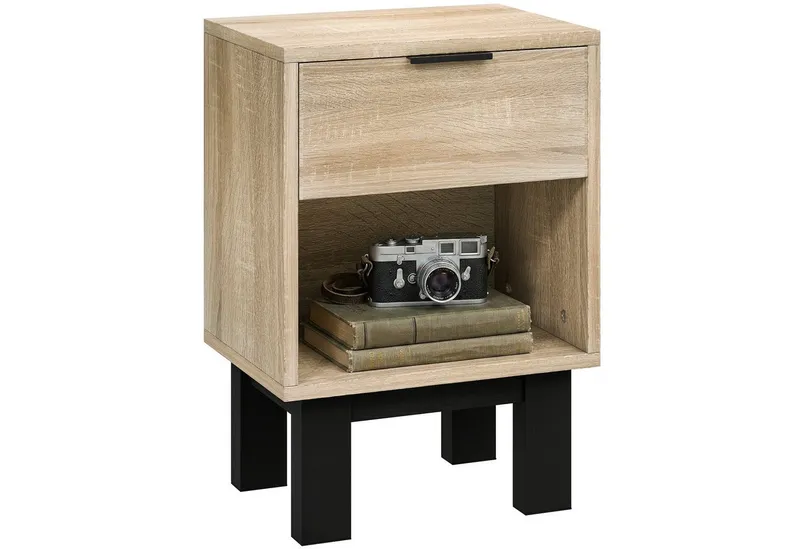 HOMCOM HOMCOM Nachttisch Nachttisch, Nachtschrank mit Schublade, offenes Fach, Eiche (Nachtschrank, 1-St., Nachtkommode), für Schlafzimmer, Wohnzimmer, Eiche, 35 x 26 x 50 cm, Beige, – Produktbild 2 von 5