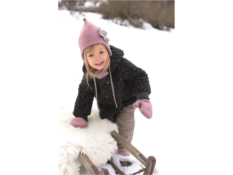 Pure pure by Bauer PURE PURE by Bauer Kinder Jacke Bio-Schurwolle Plüsch mit Kapuze Doppelreiher anthrazit Gr. 98/104, Grau, – Produktbild 2 von 2