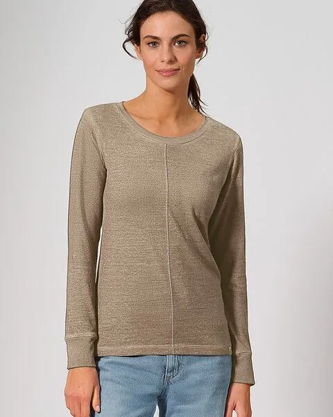 HempAge HempAge Langarmshirt mit mittiger Naht Hanf/Biobaumwolle, Shitake (braun), – Produktbild 1 von 4