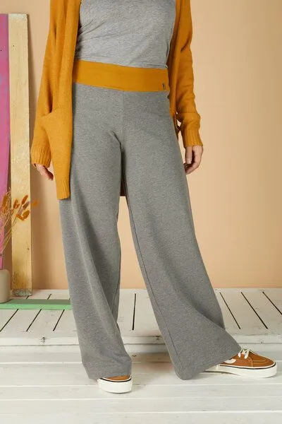 La Gitana La Gitana Lässige Hose „Enja“ aus Bio French Terry, Passform: bequem in weitem Marlene Stil, Grau (melange bund gelb), – Produktbild 2 von 4