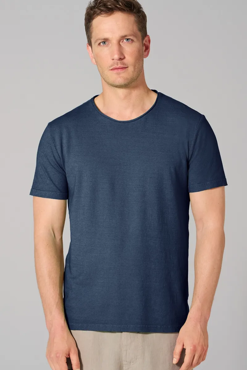 HempAge Hempage Herren vegan T-Shirt Mit Gerolltem Saum Marineblau, Blau, – Produktbild 2 von 2