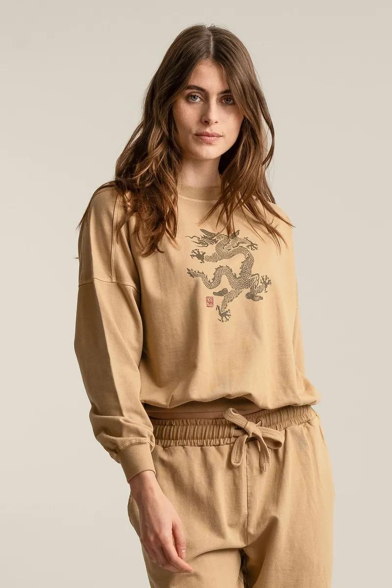 KOMODO KOMODO Damen vegan Sweatshirt Drache Dawn Croissant, Beige, – Produktbild 1 von 2