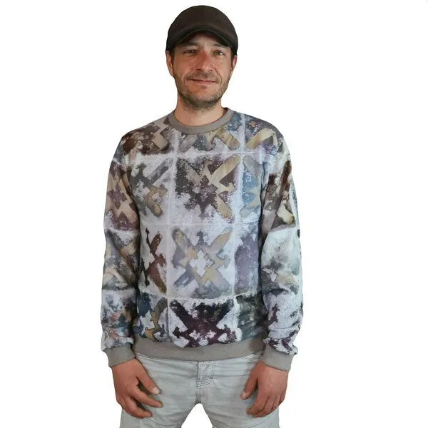 liebewicht liebewicht Pullover Hoodie Sweater grau bunt gemustert aus Biobaumwolle, Bunt/beige ohne kapuze, – Produktbild 4 von 4